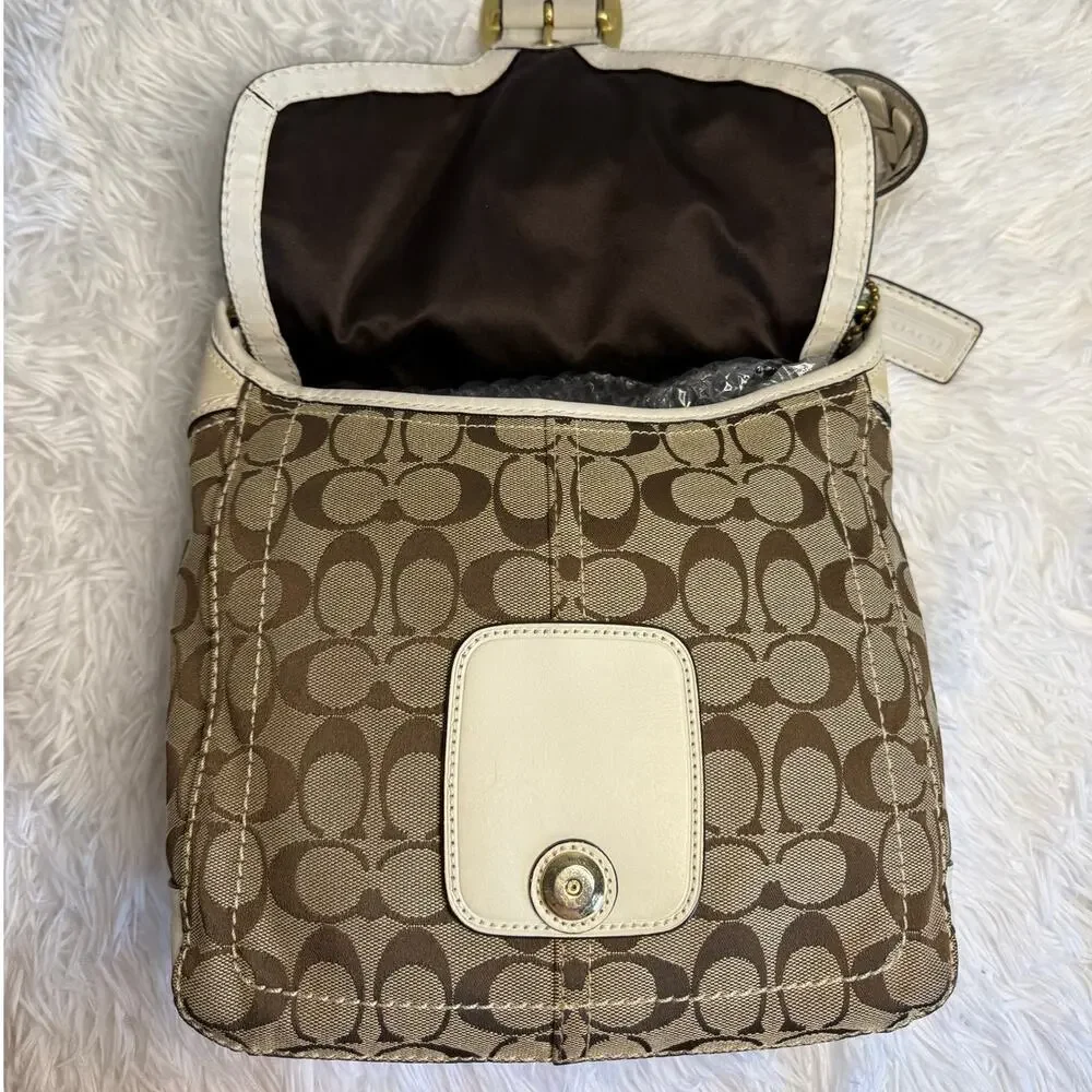 y2k COACH 2007 Bleeker 11434 Brown Bone Canvas Flap Shoulder Bag